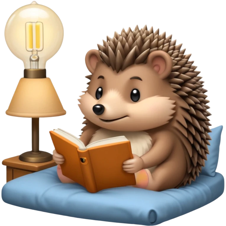 hedgehog reading in bed with retro light lamp next to it emoji