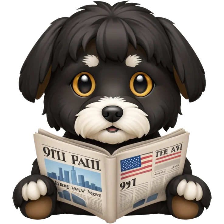 Black havanese dog reading newspaper titled “9/11” emoji