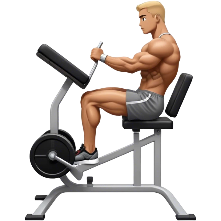side-view bodybuilder seated weighted calf-raise machine lower leg exercise emoji