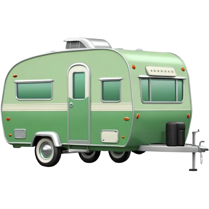 1960s Shasta trailer, single axle wheels, colored all green, the same green shade as movie trailer green preview card, light grey tires and grey hitch emoji