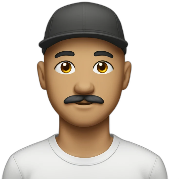 shaved head in five-panel cap with mustache emoji