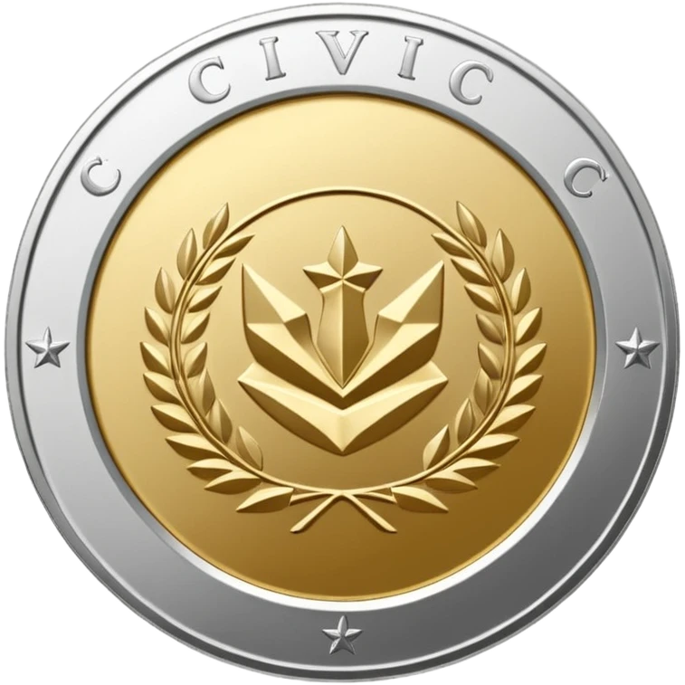 A silver coin type medallion with the words 'Civic Medallion' in large font on it. emoji