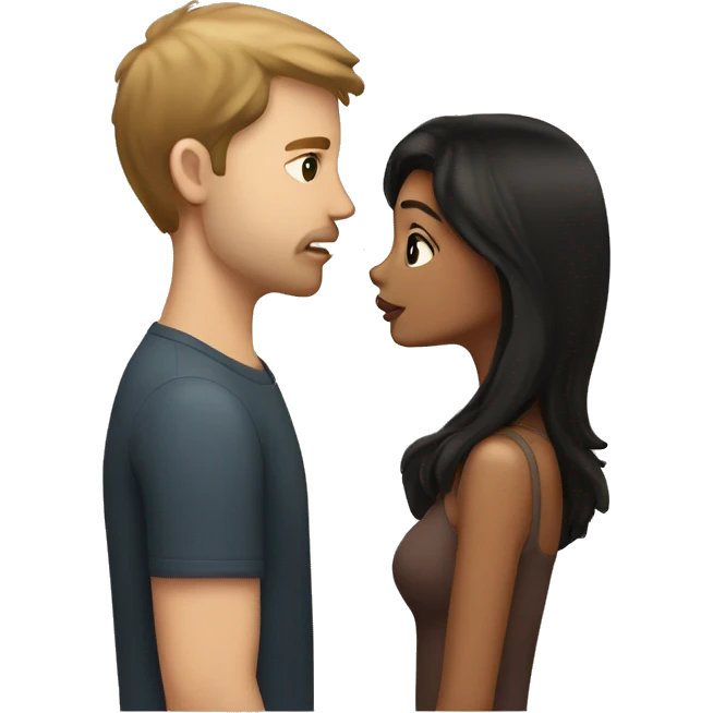 A black haired girl kissing on her lips with a white guy with light brown hair emoji