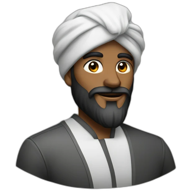 homme noir avec une très longue barbe noir et un turban à carreaux blancs emoji