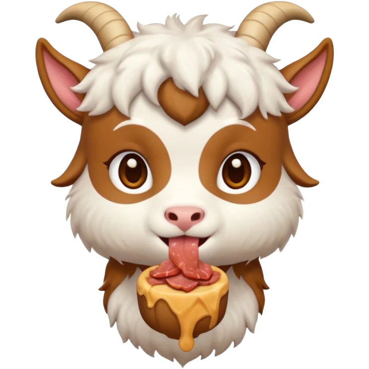 chibi goat emoji, eating meat, in a anime style emoji