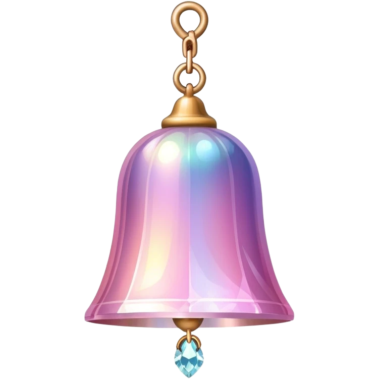 PInk iridescent Bell with chained hanging crystals and feathers emoji