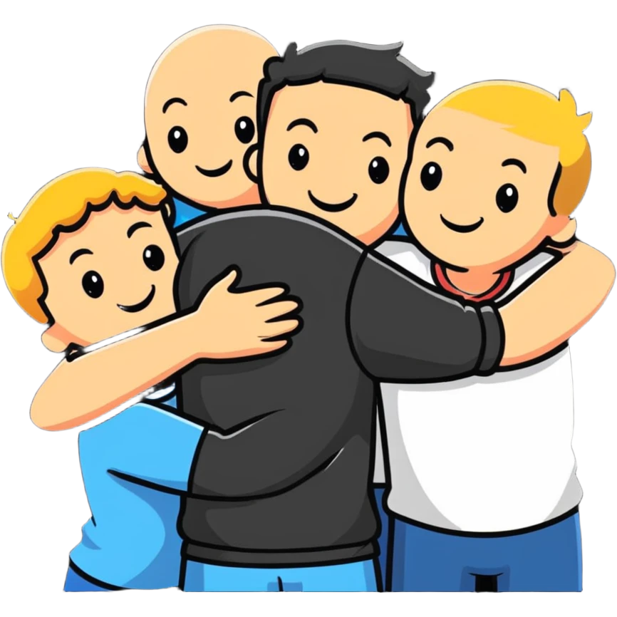 Caucasian friends in a group hug, showing friendship and togetherness emoji