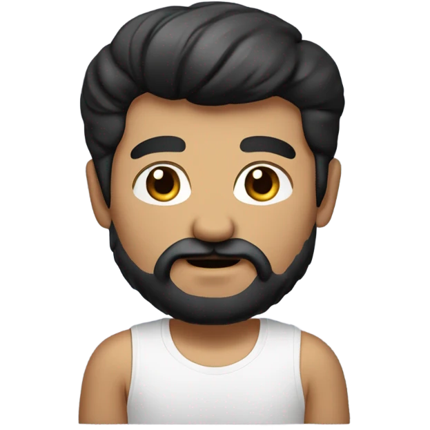 handsome bearded memoji black hair, fair moustache, t shirt, chest emoji