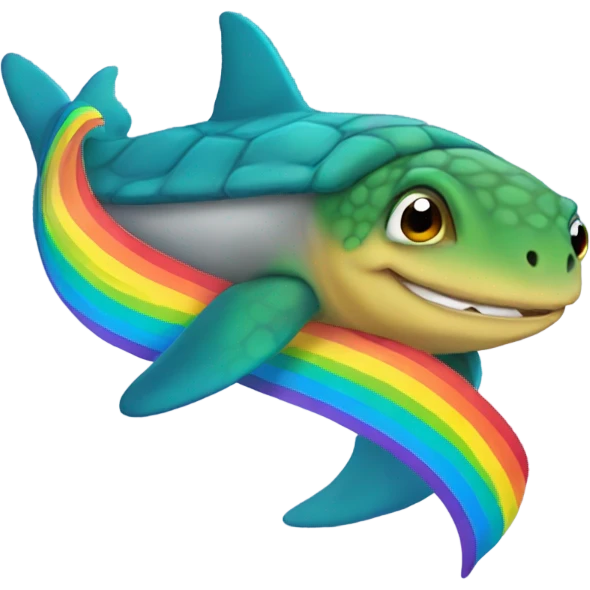 turtle shark riding a rainbow emoji