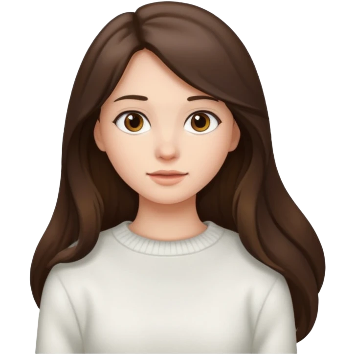 девушка брюнетка с длинными волосами в белой кофте emoji