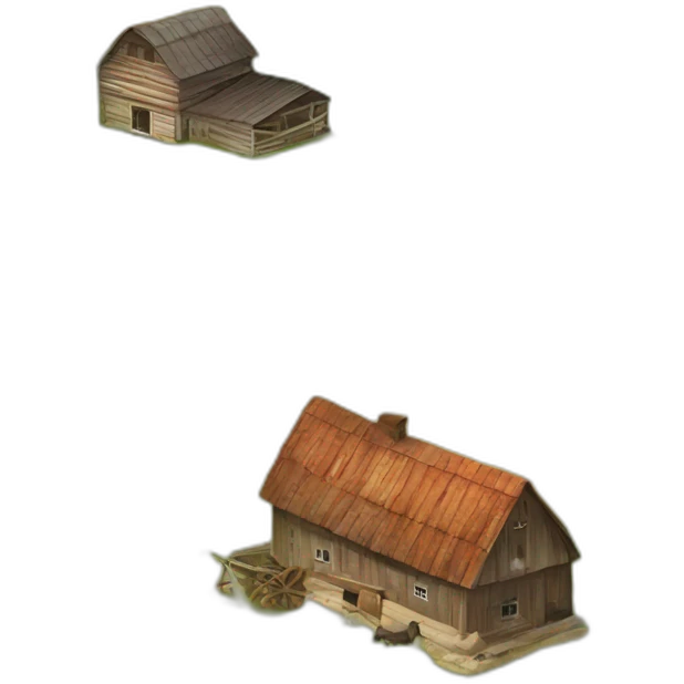 Old latvian farmstead with a farm land emoji