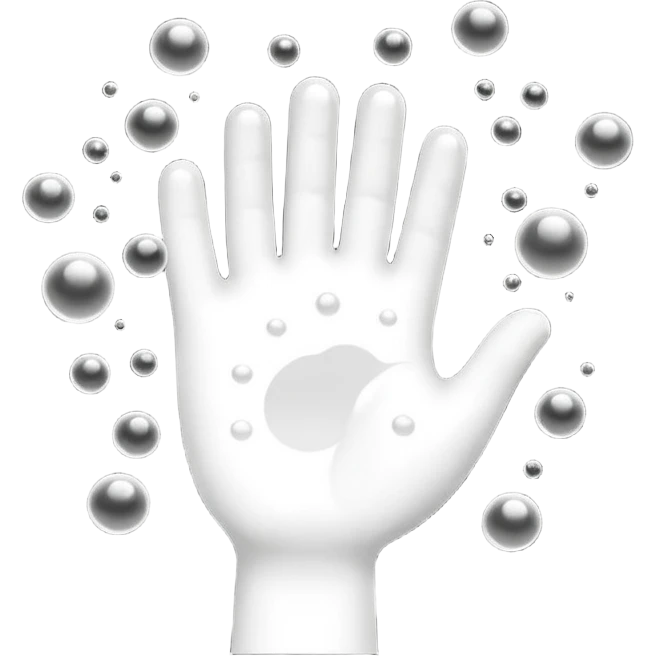 Simple black and white icon showing a single hand with soap bubbles on it, easy to recognise for all ages and languages, flat style, no text, isolated on plain background emoji