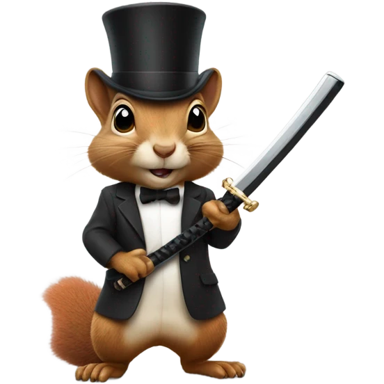Squirrel wearing a top hat and holding a katana emoji