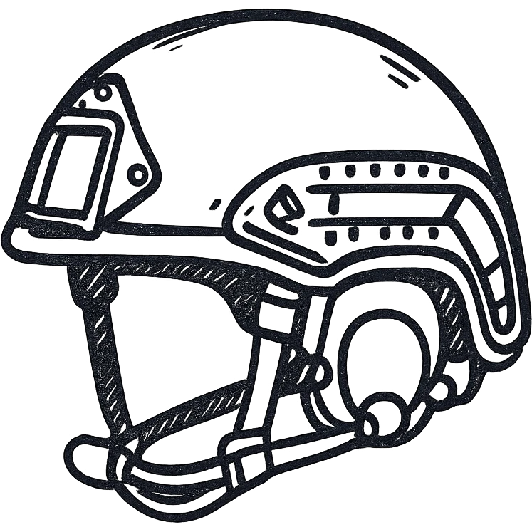 schematic image of modern NATO military helmet, minimalist technical drawing, contour only, no text emoji