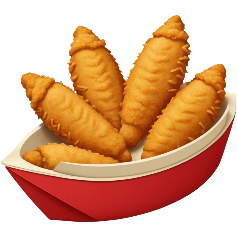 Five delicious breaded chicken tenders in a red paper food boat emoji