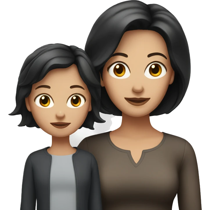 White mom with black short hair and daughter with LONG BROWN HAIR  emoji