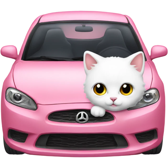 A white kitty with a bow that is red in a pink car emoji