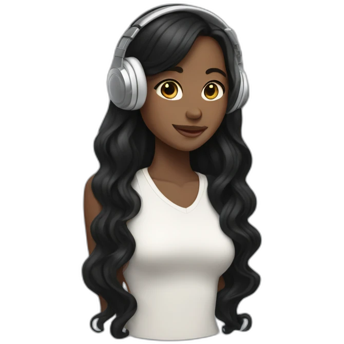 girl with white skintone and tall black wavy hair and headphones emoji