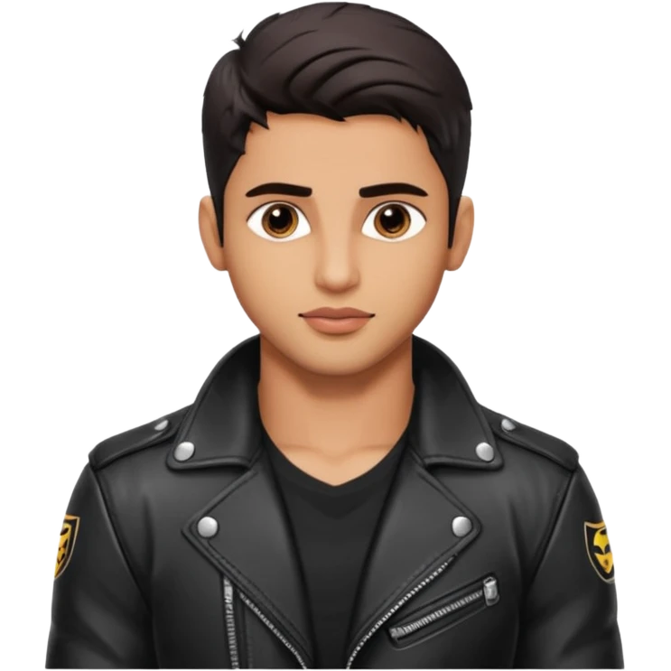 generate a pretty bratz siddharth malhotra, LEAN BUT MUSCULAR WEARING A black LEATHER JACKET emoji