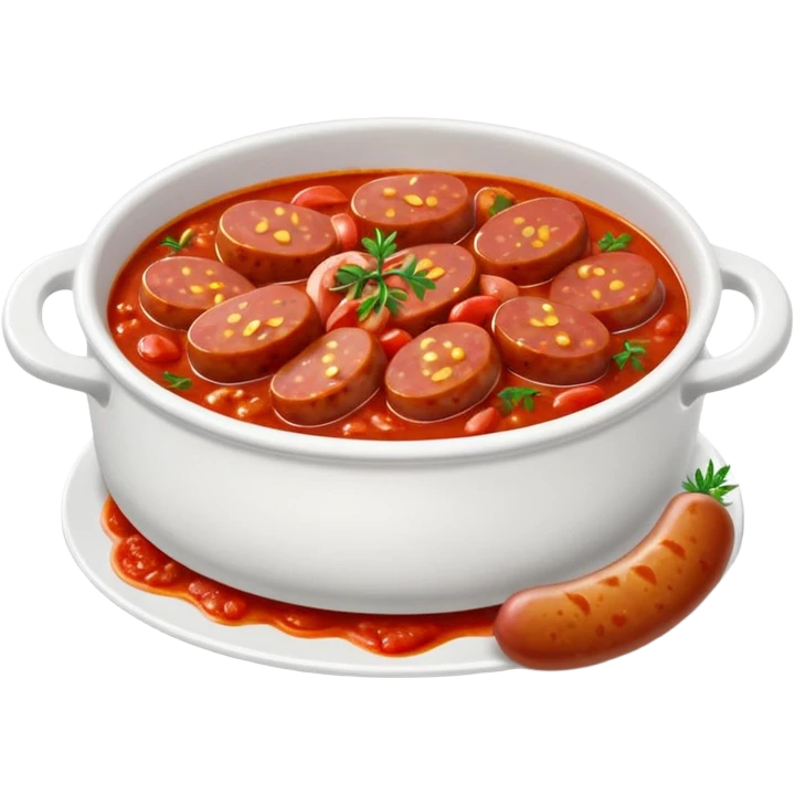 emoji of Rougail saucisse meal. Typical Reunion island meal. Sliced sausage in tomato sauce with thym  emoji