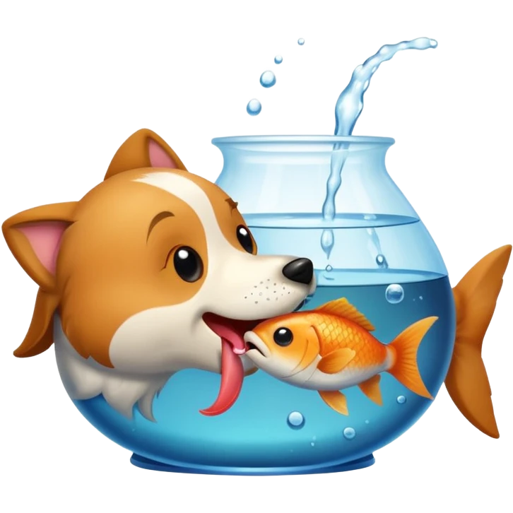 Dog licking a fish in a tank emoji
