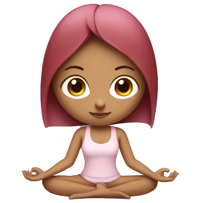 yoga girl, lotus position, pink skin, long and dark red haircut  emoji