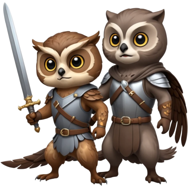 An owl and  an otter fighting with a sword emoji