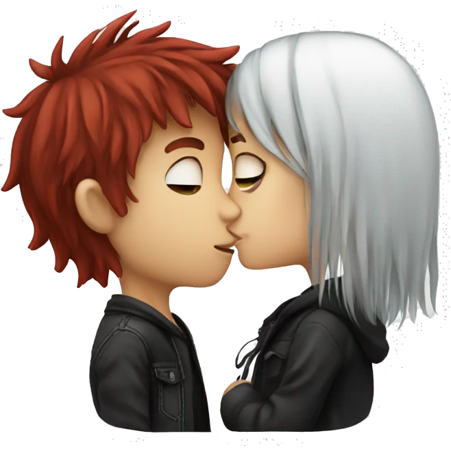 Emo boy with brown hair kissing emo girl with red hair emoji
