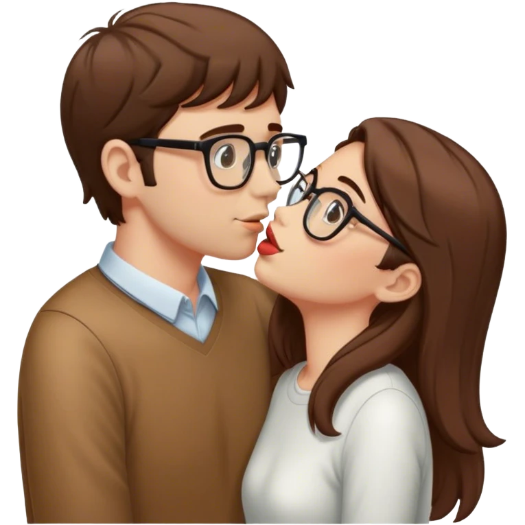 Girl with brown hair kissing a tall guy with brown hair and glasses emoji