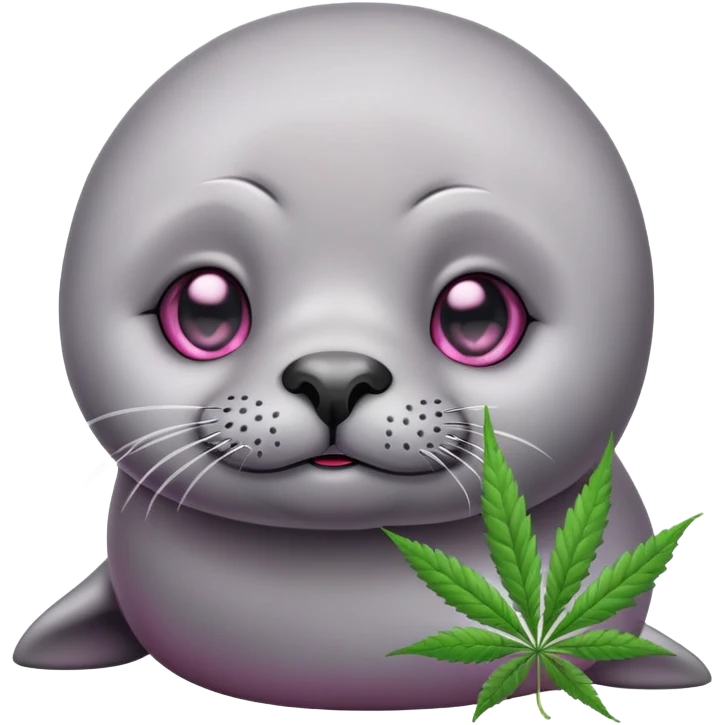 Grey slim baby seal Smoking cannabis weeds with pink eye looks tired emoji