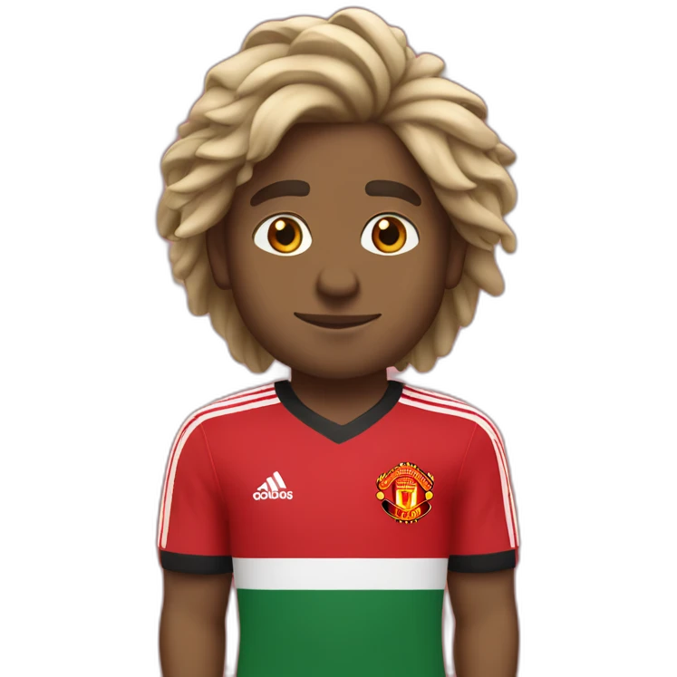 Indian south african with nice hair in Manchester united shirt emoji
