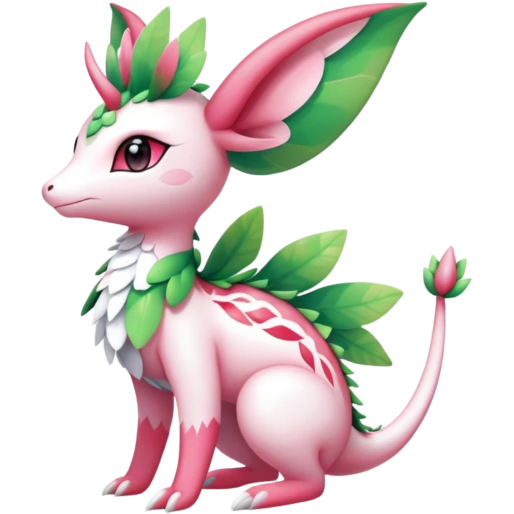 Shiny Exotic Cute Majestic Ethereal Sparkly Flygon-Sylveon-Shaymin-Meganium-Hybrid-Creature with white pattern-markings emoji
