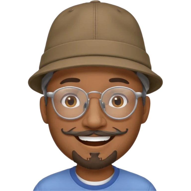 Brown man smiling no teeth showing with hat, clear glasses and gray goatee emoji