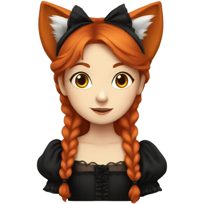 girl with fox ears, red hair and black victorian dress emoji