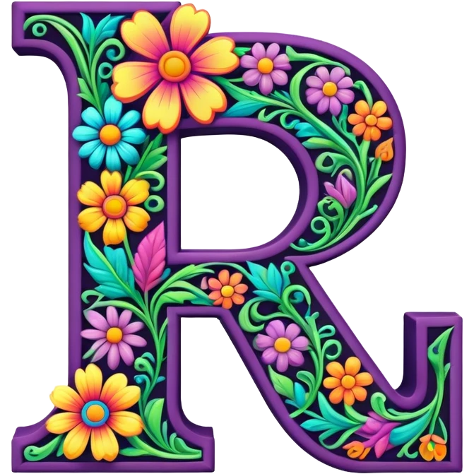 3D, gothic style psychedelic colored Letter Y with hippie style flower border emoji