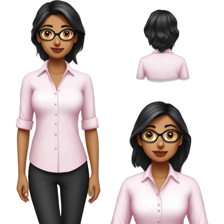 beautiful indian girl wear pink pant & white shirt have black straight  and spectacle emoji