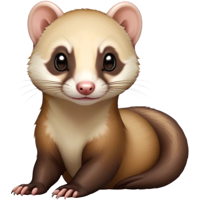 Cinematic Noble sable ferret Portrait Emoji, Poised and dignified, with a sleek, elongated body and a distinct sable ferret head featuring a pointed snout, small, rounded ears, and intelligent, beady eyes, covered in soft, sleek fur with natural brown and cream hues, Simplified yet sharp and sophisticated features, highly detailed, glowing with a warm, natural glow, high shine, exuding an air of quiet confidence, focused and watchful, soft glowing outline, capturing the essence of a clever and majestic sable ferret that feels as though it could leap from the screen with effortless grace! emoji