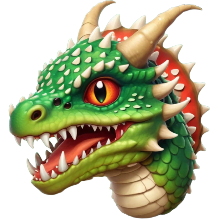 poisonous mushroom dragon beast portrait, head and shoulders only, small dragon face, mushroom cap scales, glowing green spores, sharp teeth, fantasy animal monster vibe, 3D cartoon, mobile game icon style, clean background, no text, no watermark

 emoji