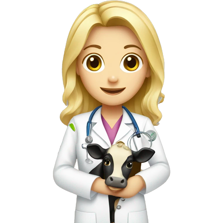 a blonde girl veterinarian with a cow emoji