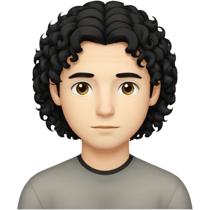 emoji of a young man with shoulder-length curly black hair and blond highlights, no beard, neutral expression emoji