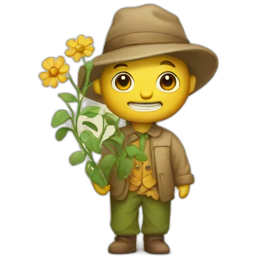 Little flower man in old cartoon style emoji