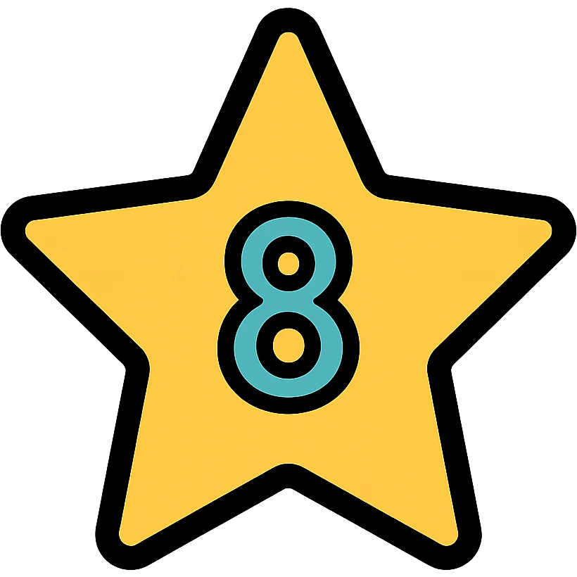 five-pointed star with the number 8 centered inside, color outline icon emoji