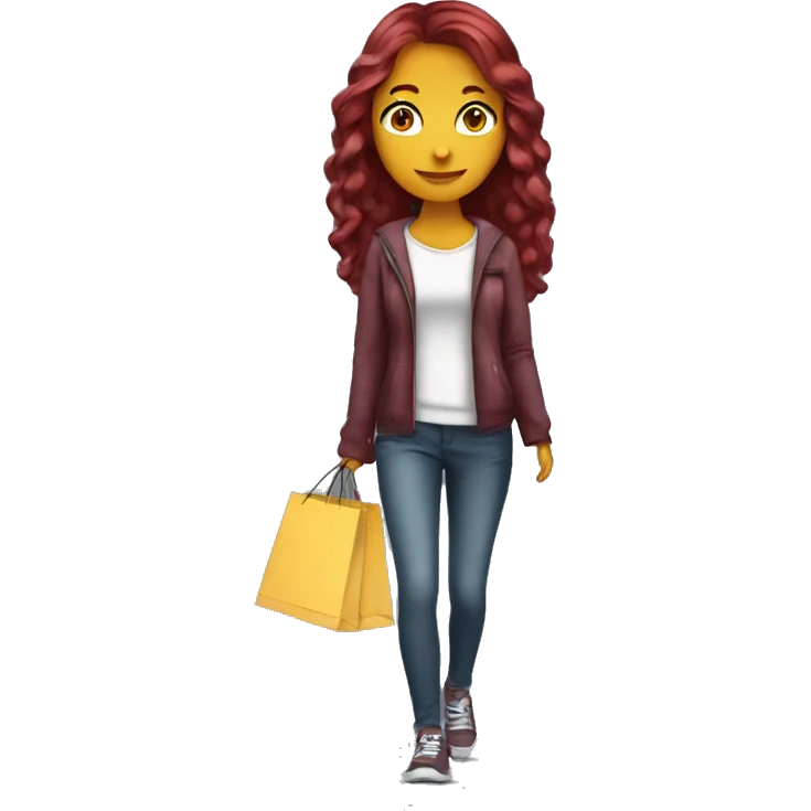 Long Burgundy haired girl, shopaholic, carrying a lot of shopping bags emoji
