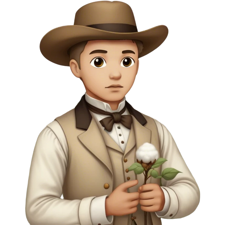 Mythical mysterious sneaky 1800 dressed man standing in the cotton fields emoji