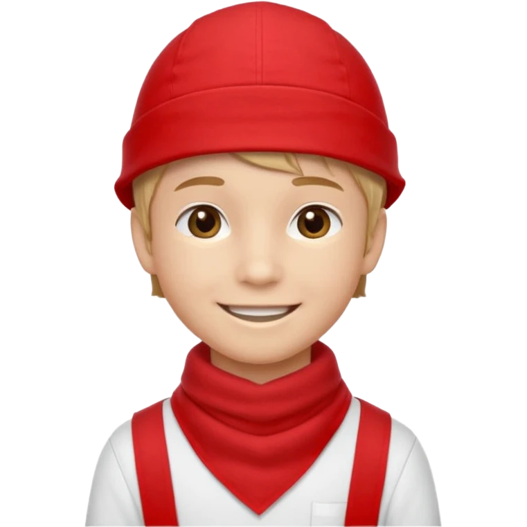A Soviet pioneer emoji — smiling young boy wearing a bright red tie (pioneer neckerchief) and a red pilotka cap. White shirt, neat and cheerful, minimal flat emoji style, simple colors, clear outlines, professional emoji design. emoji