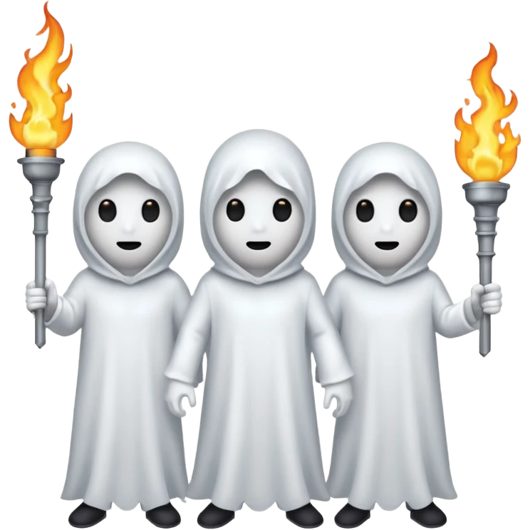 3 white people in a ghost costumes with a torch emoji