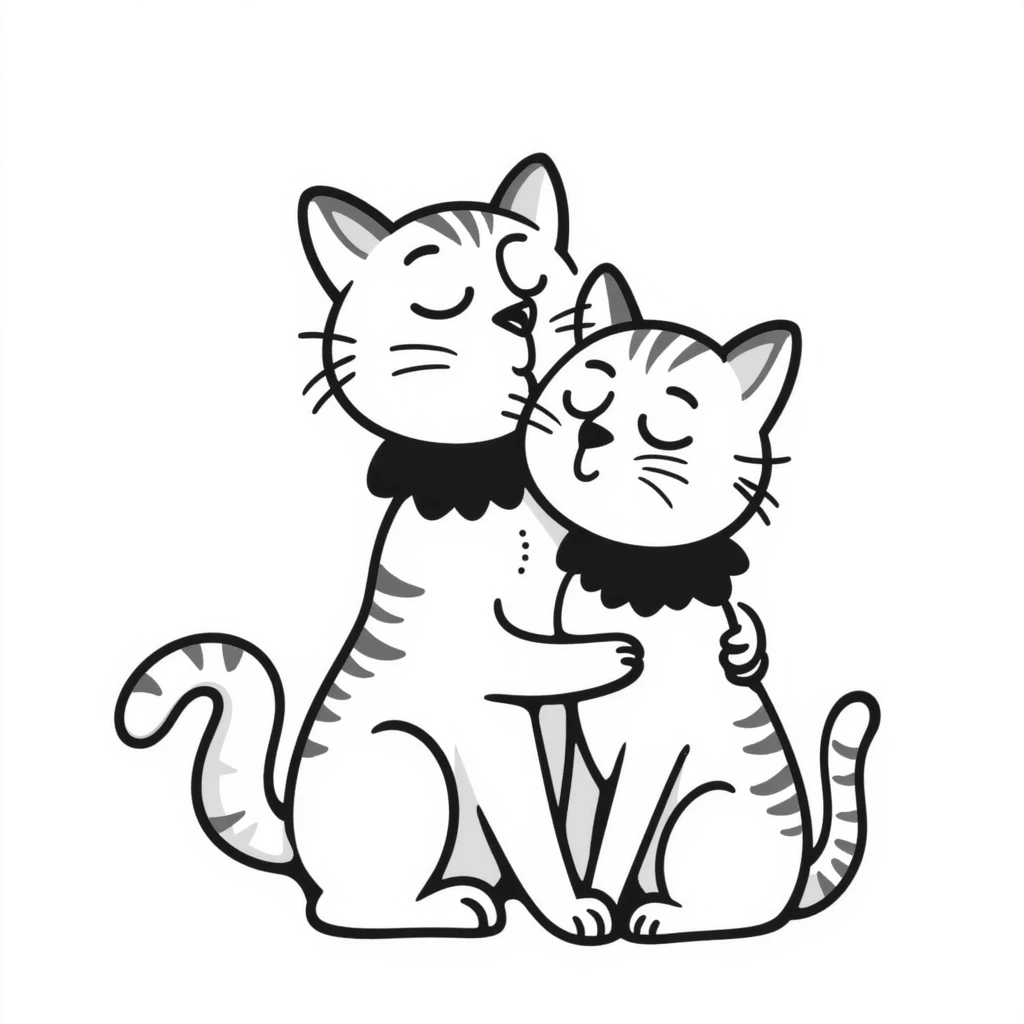two ginger cats hugging, hand-drawn lines emoji