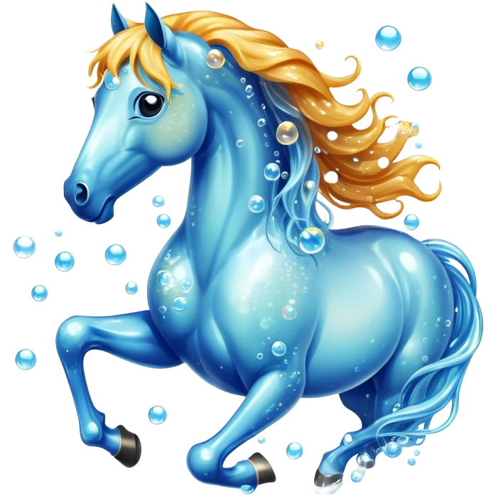 A magical horse made entirely of transparent bubbles and water, with a flowing mane of small bubbles emoji