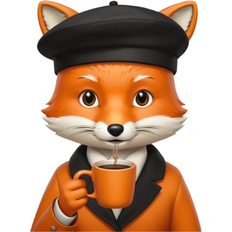 Fox in beret holding coffee cup emoji