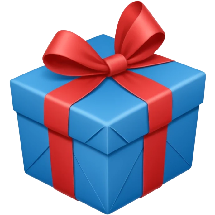 Cadeau rouge et bleu et avec dessus un étiquettes avec marqué en texte  : cadeau à la clé emoji